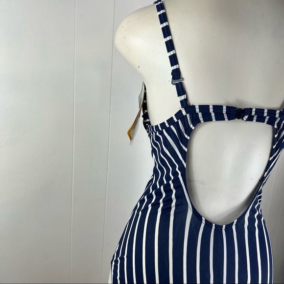 VINTAGE WONDERBRA 90s Navy & White Stripes One Piece Swim Suit Size 10 NWT - Picture 9 of 16